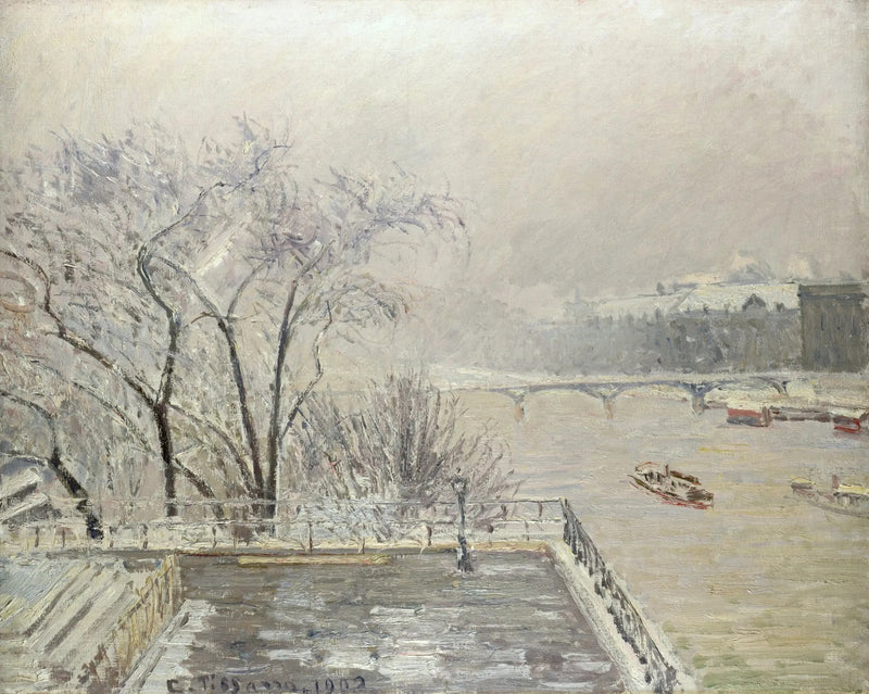 Louvre, Morgen, Snødeffekt (Andre serie) - Camille Pissarro