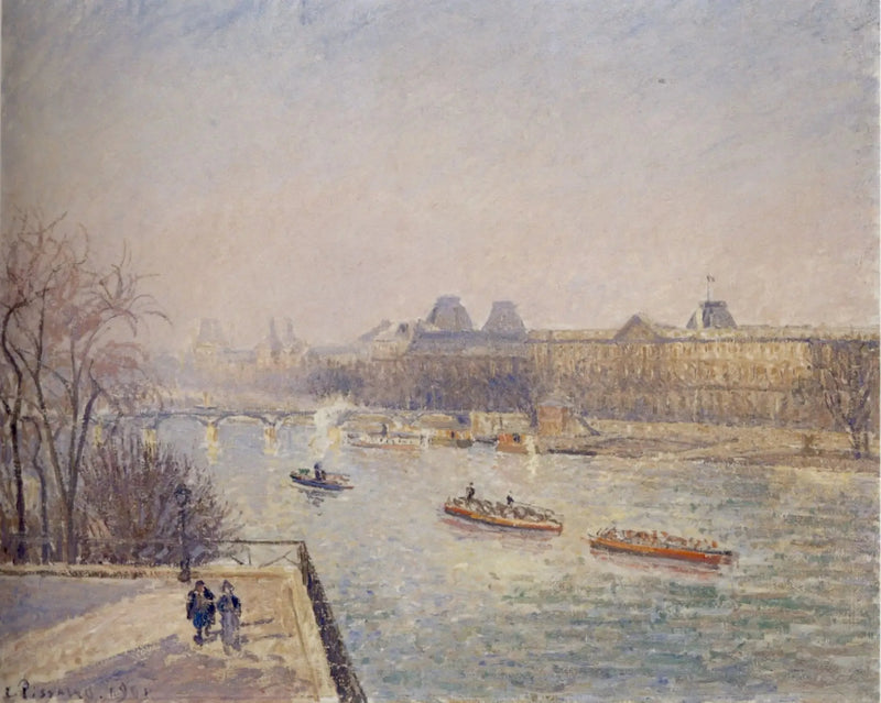 Louvre, morgen, vinter sol, hvit frost - Camille Pissarro