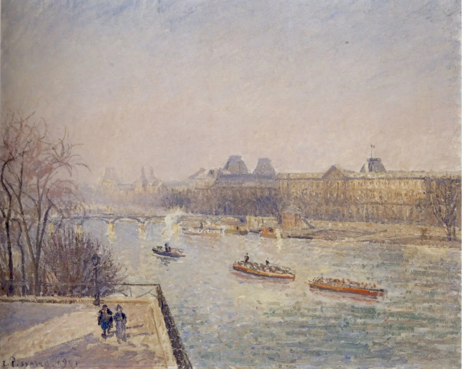 Louvre, morgen, vinter sol, hvit frost - Camille Pissarro