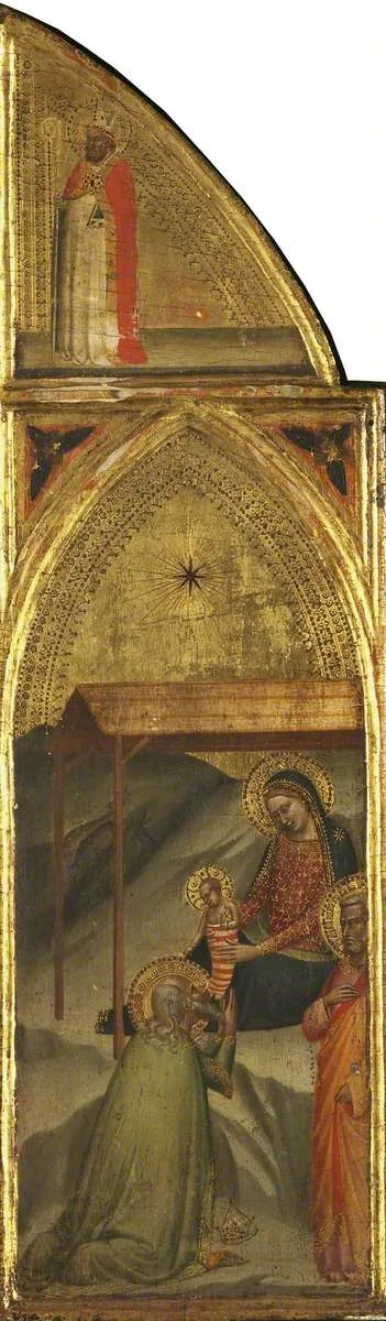 Magikeren som tilber Barn Jesus og biskopen (triptyk, høyre panel) (bakside) - Bernardo Daddi