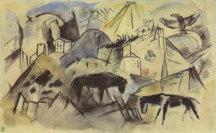 Det ulykkelige landet Tyrol (skisse) - Franz Marc