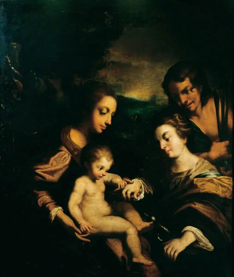 Den mystiske ekteskap mellom den hellige Catherine og den hellige Sebastian - Antonio da Correggio