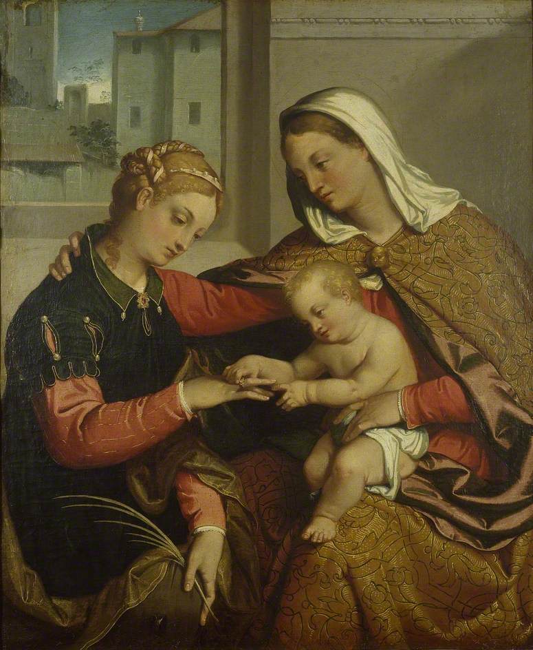 Den mystiske ekteskap av helgen Catherine - Giovanni Battista Moroni