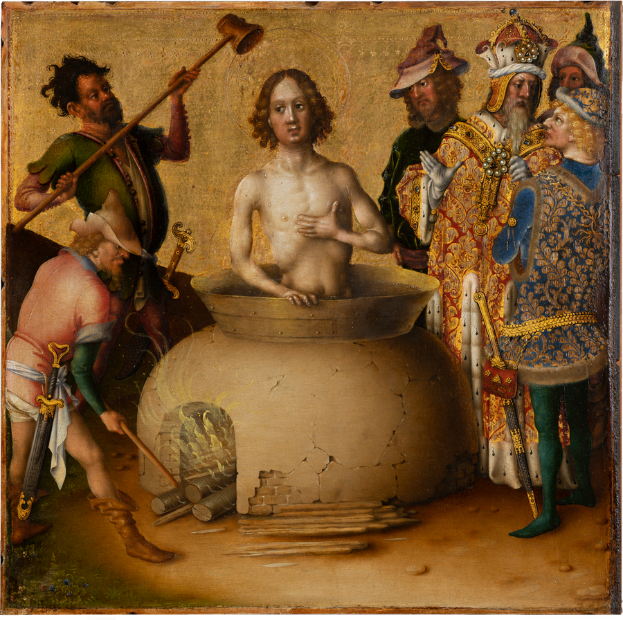 De apostlenes martyrdød: martyrdøden til Saint Johannes Evangelisten - Stefan Lochner