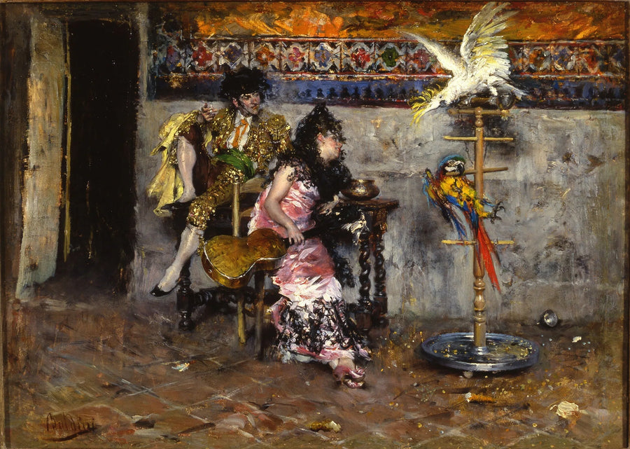 Matadoren eller et par i spansk kostyme med to papegøyer - Giovanni Boldini