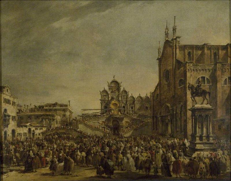 Pave Pius VI velsigner folkemengden ved Campo SS Giovanni e Paolo, Venezia - Francesco Guardi
