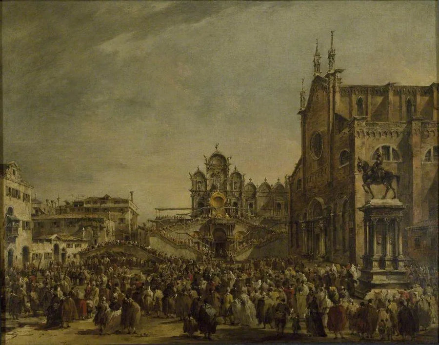 Pave Pius VI velsigner folkemengden ved Campo SS Giovanni e Paolo, Venezia - Francesco Guardi
