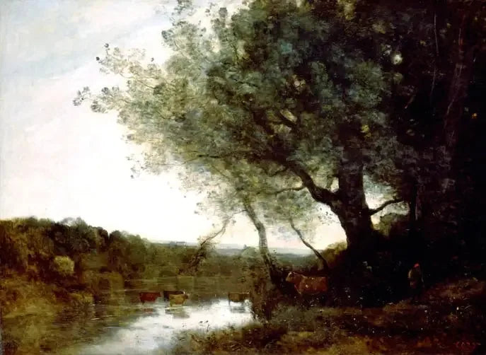 Passeringen av vasshølen om kvelden - Jean-Baptiste Camille Corot