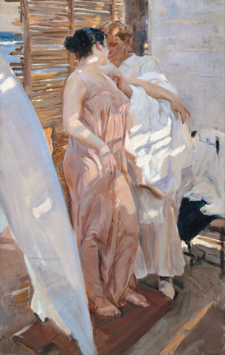 Den rosa badekåpen - Joaquín Sorolla