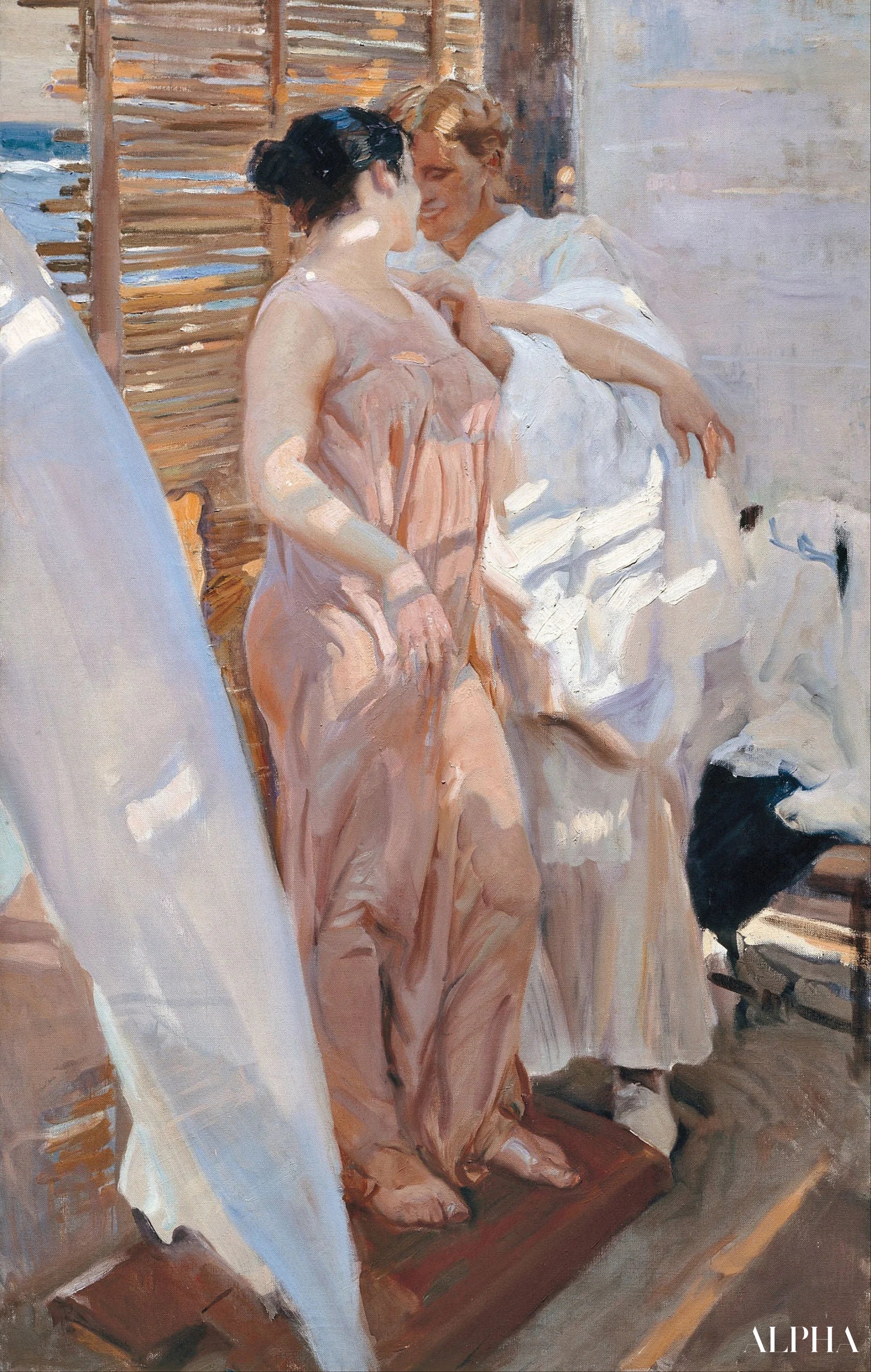 Den rosa badekåpen - Sorolla - Høykvalitets reproduksjoner av malerier og bilder