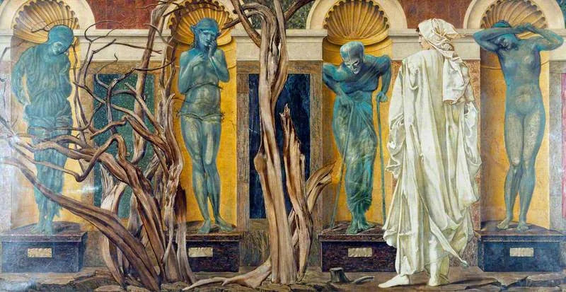 Pilegrimen utenfor dovenskapens hage (scene fra 'Roman de la rose') - Edward Burne-Jones