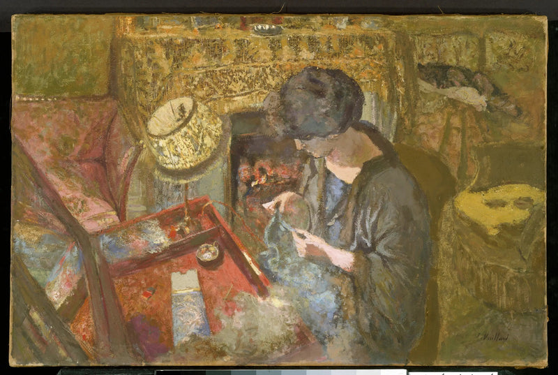Le Petit Salon : Mme Hessel ved sitt sybord - Édouard Vuillard