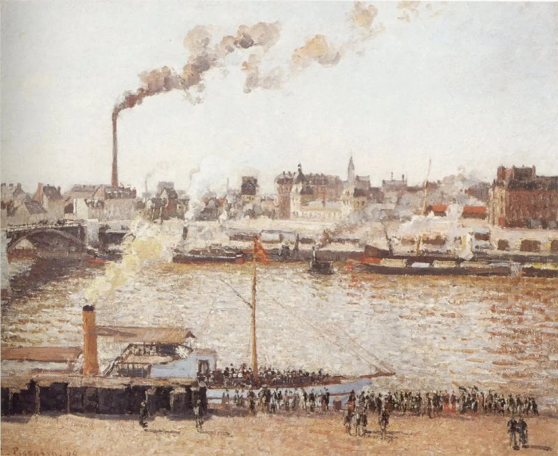 Broen Boieldieu og jernbanestasjonen i Orléans, Rouen, morgen, sol - Camille Pissarro