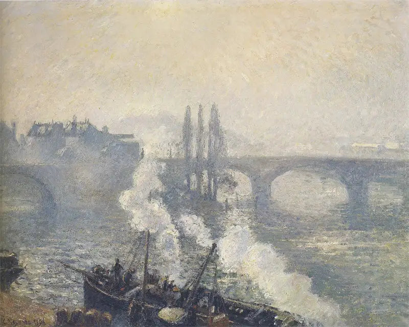Corneillebroen i Rouen, morgenens tåke - Camille Pissarro