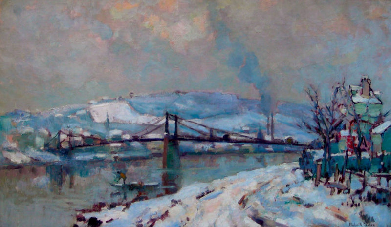 Elbeuf-broen under snøen - Robert Antoine Pinchon