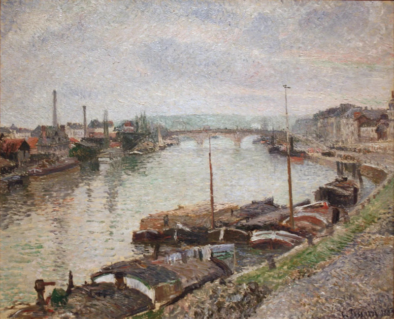 Steinbroen og prammene i Rouen - Camille Pissarro