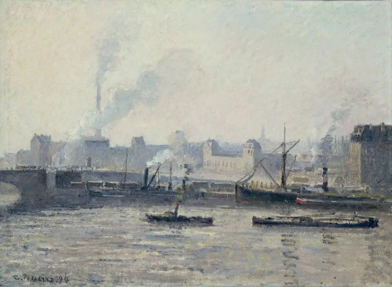 Saint-Sever-brua, Rouen: Tåke - Camille Pissarro