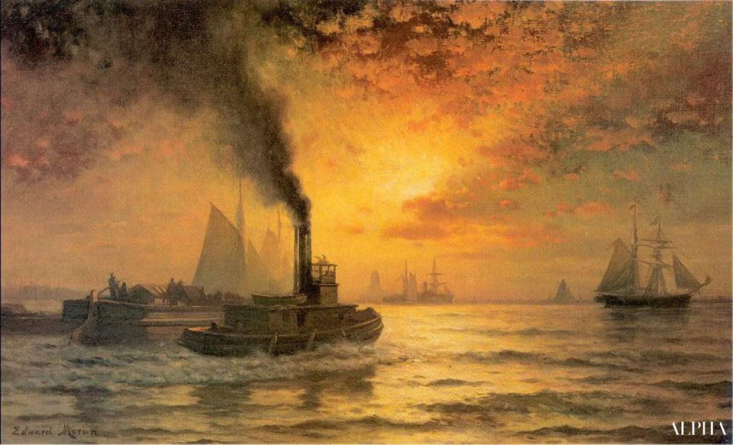 New York havn - Edward Moran - Høykvalitets reproduksjoner av malerier og bilder