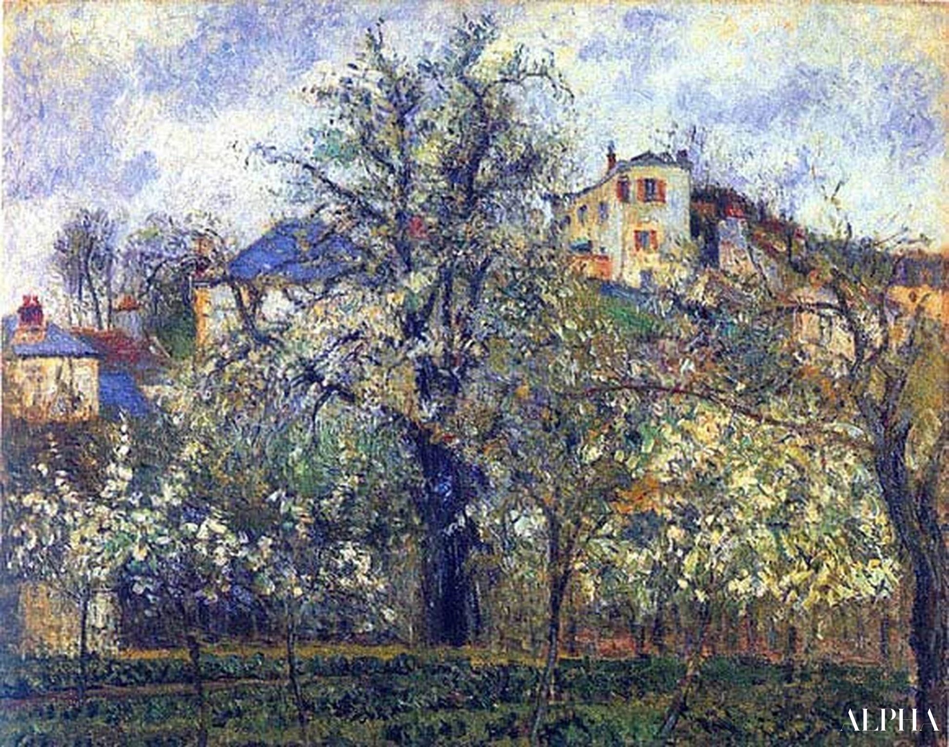 Le potager avec des arbres en fleurs, printemps, Pontoise - Camille Pissarro - Reproductions de tableaux et peintures haut de gamme