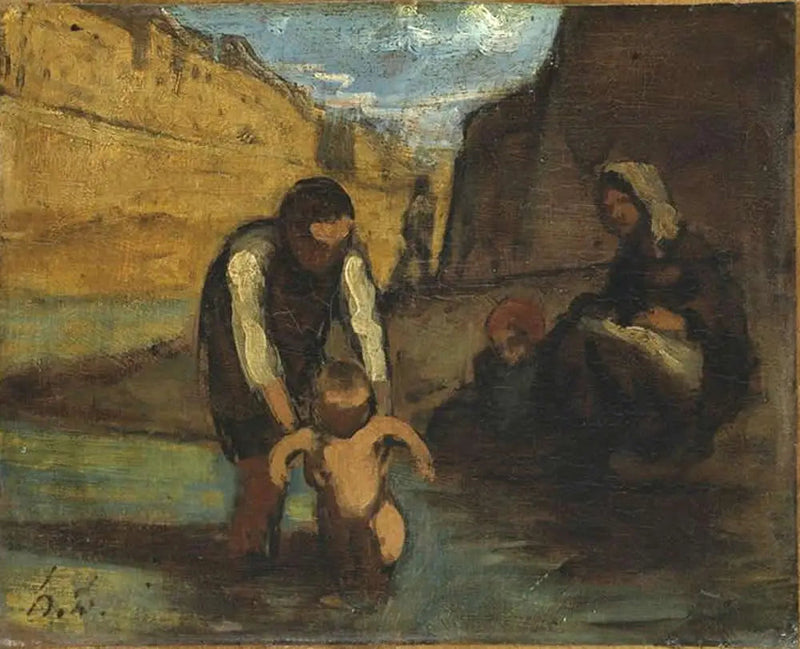 Det første badet - Honoré Daumier