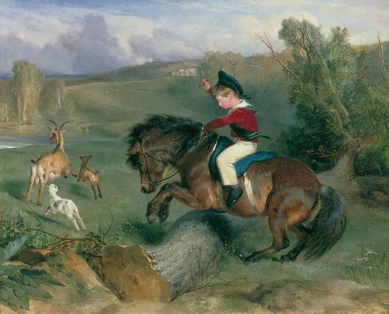 Det første spranget, Lord Alexander Russell på sin ponni «Emerald» - Edwin Henry Landseer

Source:
Le premier saut, Lord Alexander Russell sur son poney « Emerald » - Edwin Henry Landseer