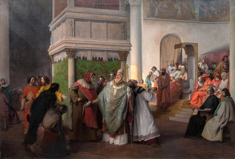 Le prêtre Orlando de Parme envoyé par Arrigo IV de Germanie et défendu par Grégoire VII contre la juste indignation du synode romain - Francesco Hayez