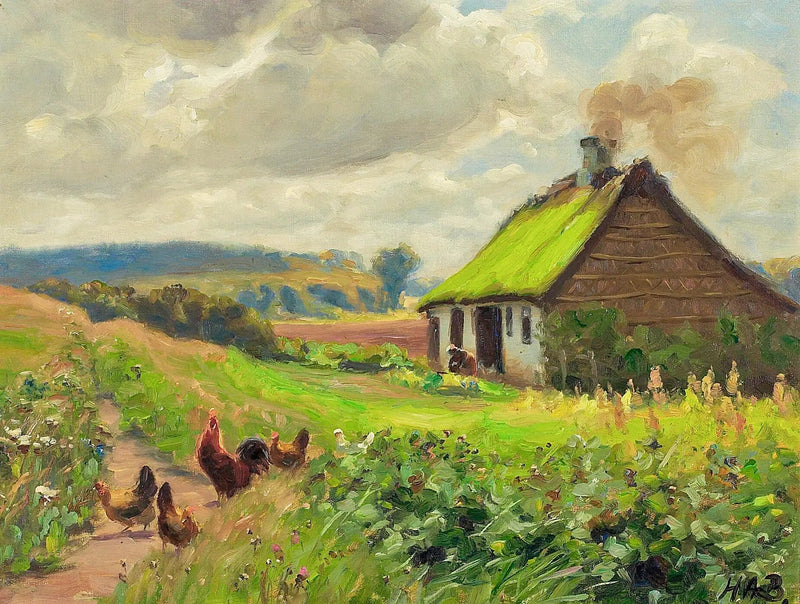 Våren med et hus, en kvinne og kyllinger. - H. A. Brendekilde

Source:
Le printemps avec une maison, une femme et des poulets. - H. A. Brendekilde