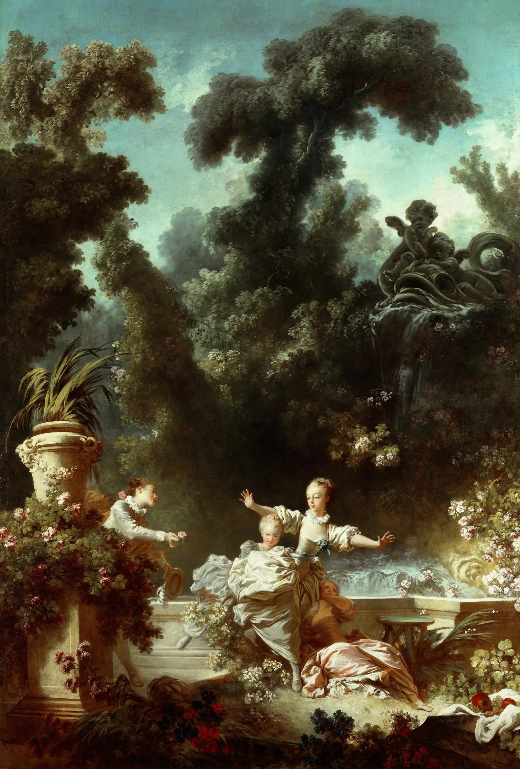 Le progrès de l'amour : la poursuite - Jean-Honoré Fragonard image 1 reproduction artisanale de tableau