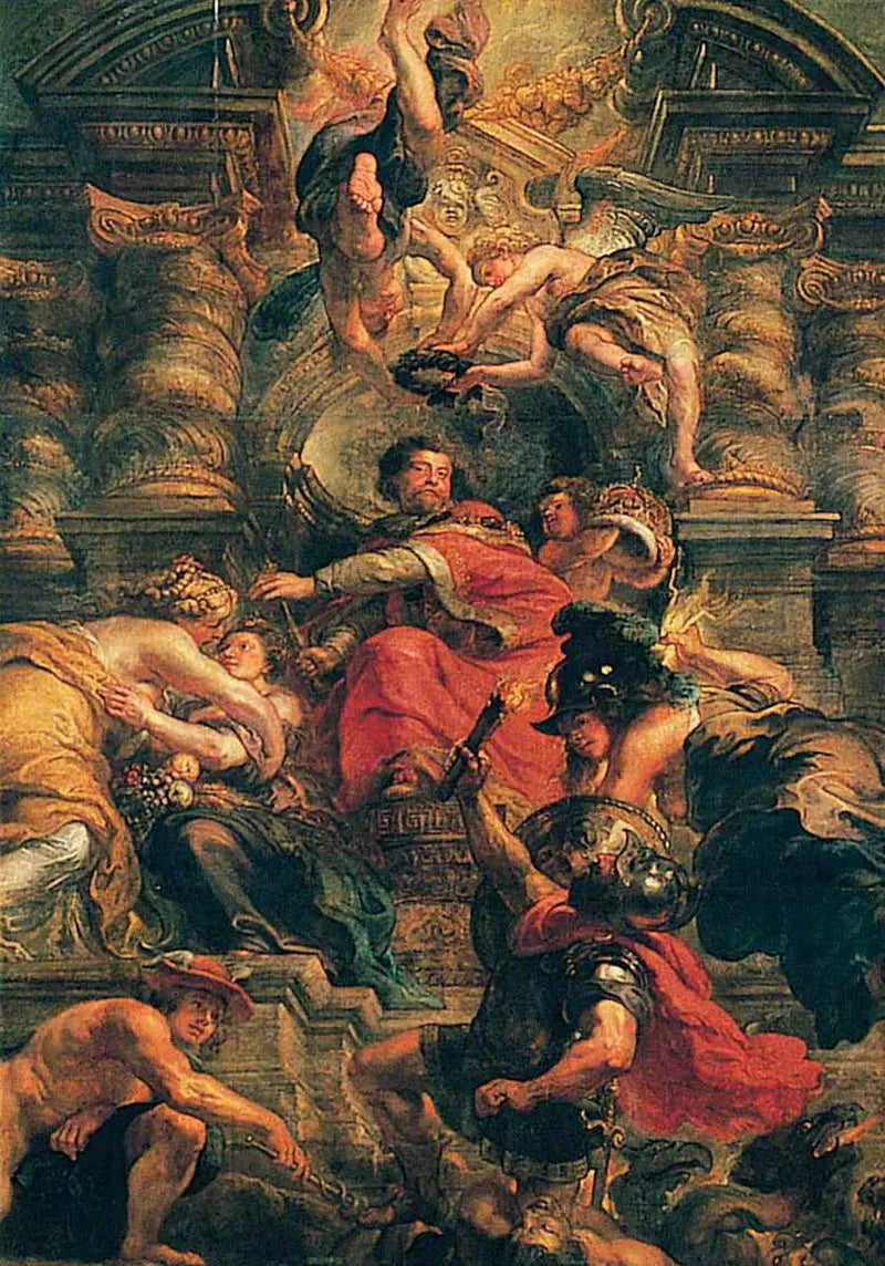 Den fredelige regjeringen til Jakob I (Den vise regjeringen til Jakob I) - Peter Paul Rubens