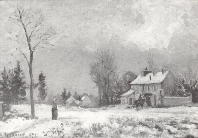 Posthuset, vei til Versailles, Louveciennes, snø - Camille Pissarro