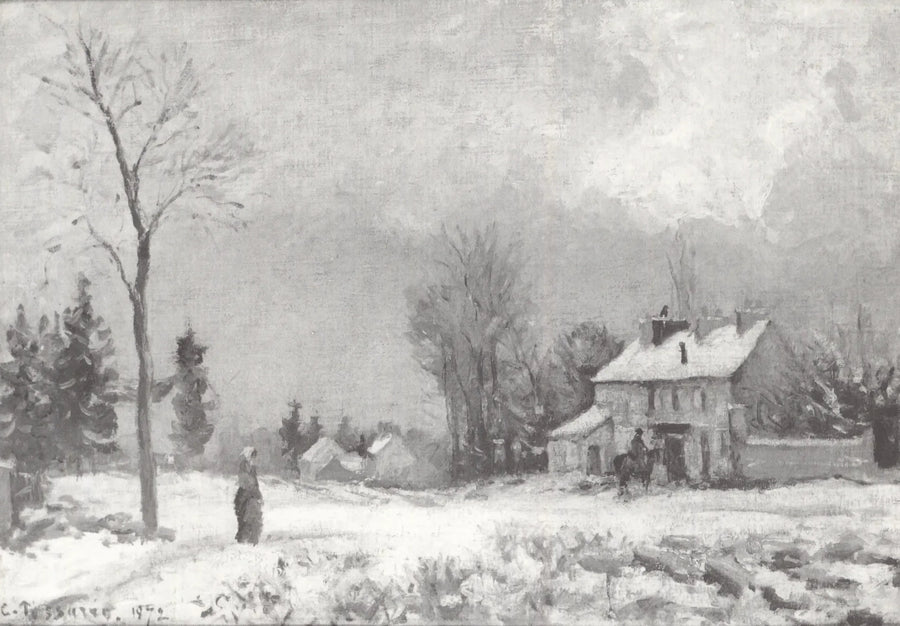 Posthuset, vei til Versailles, Louveciennes, snø - Camille Pissarro