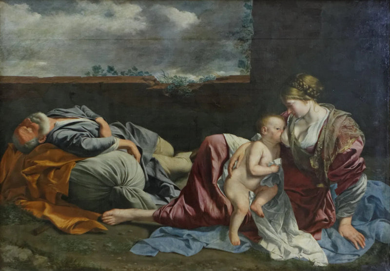 Hvile av Den hellige familie under flukten til Egypt - Orazio Gentileschi