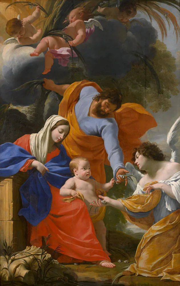 Hvile av Den hellige familie - Simon Vouet