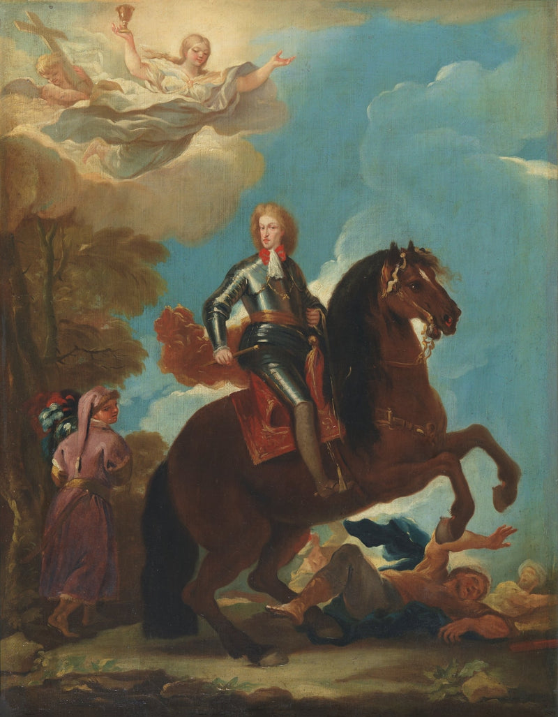 Kongen Charles II av Spania på hesteryggen - Luca Giordano