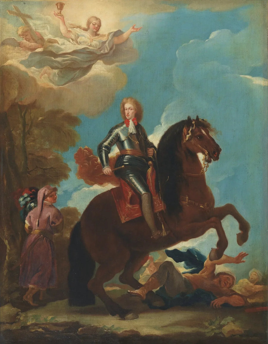 Kongen Charles II av Spania på hesteryggen - Luca Giordano