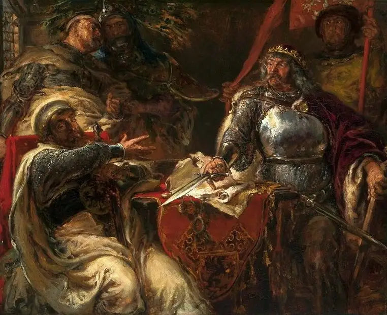 Ladislav den Små Kongen bryter avtalen med tyske ridderordenen i Brześć Kujawski. - Jan Matejko

Source:
Le Roi Ladislas le Bref rompt les accords avec les chevaliers teutoniques à Brześć Kujawski. - Jan Matejko