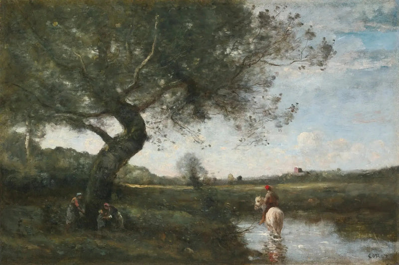 Bekken ved den hvite hesten - Jean-Baptiste Camille Corot