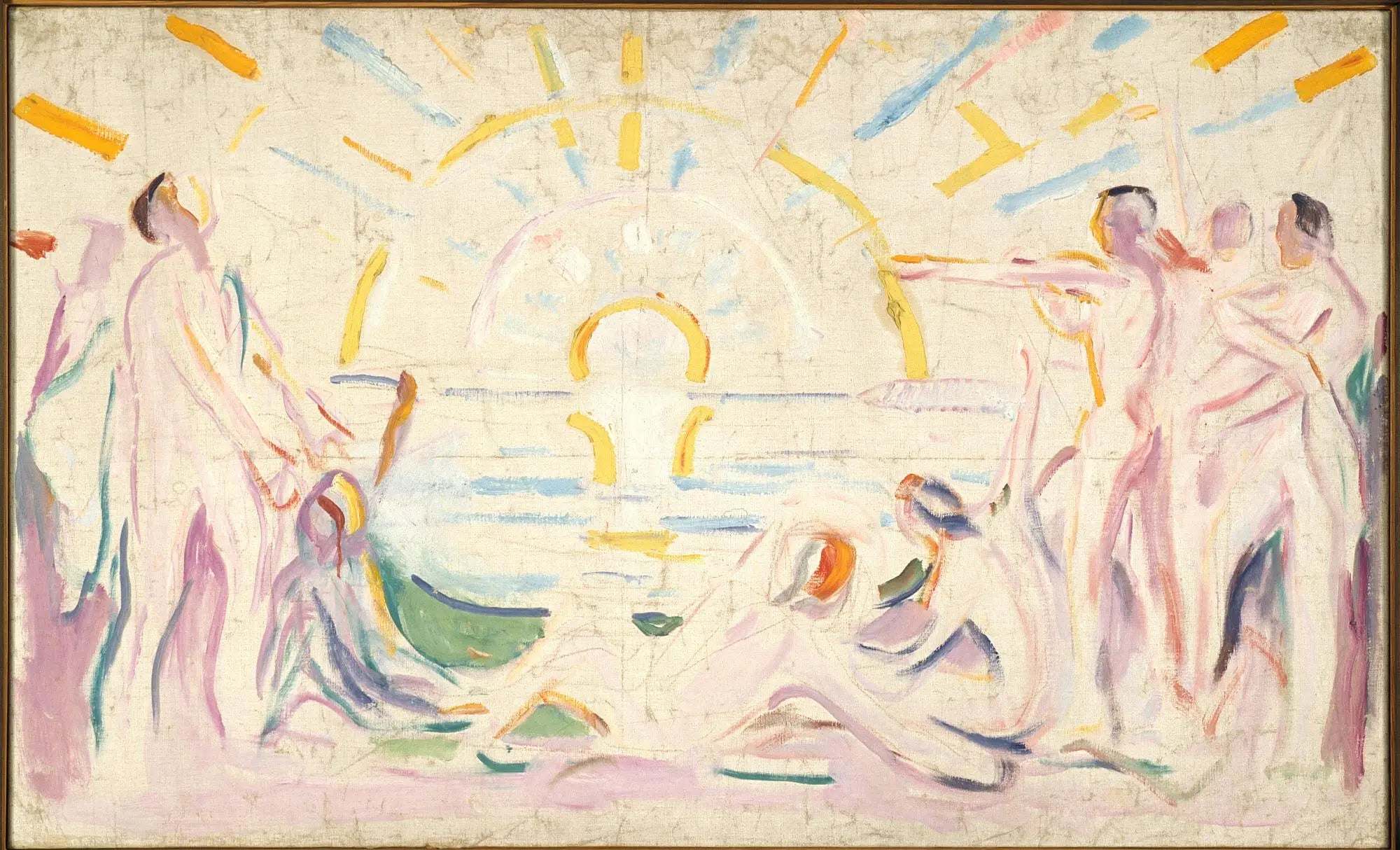 Reproduction du tableau « Le Soleil et le Réveil des hommes nus - Edvard Munch » par Alpha Reproduction en peinture à l’huile