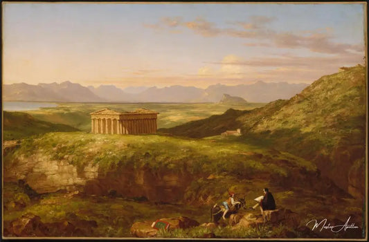 Le Temple de Ségeste avec l'artiste dessinant - Thomas Cole - Reproductions de tableaux et peintures haut de gamme