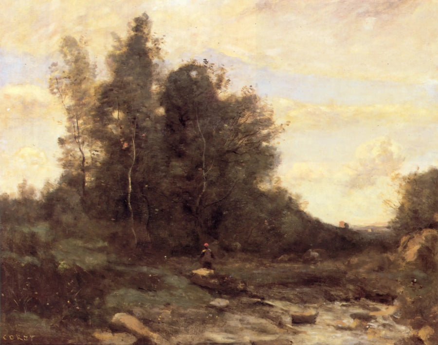 Den steinete fossen (Skumring) - Jean-Baptiste Camille Corot