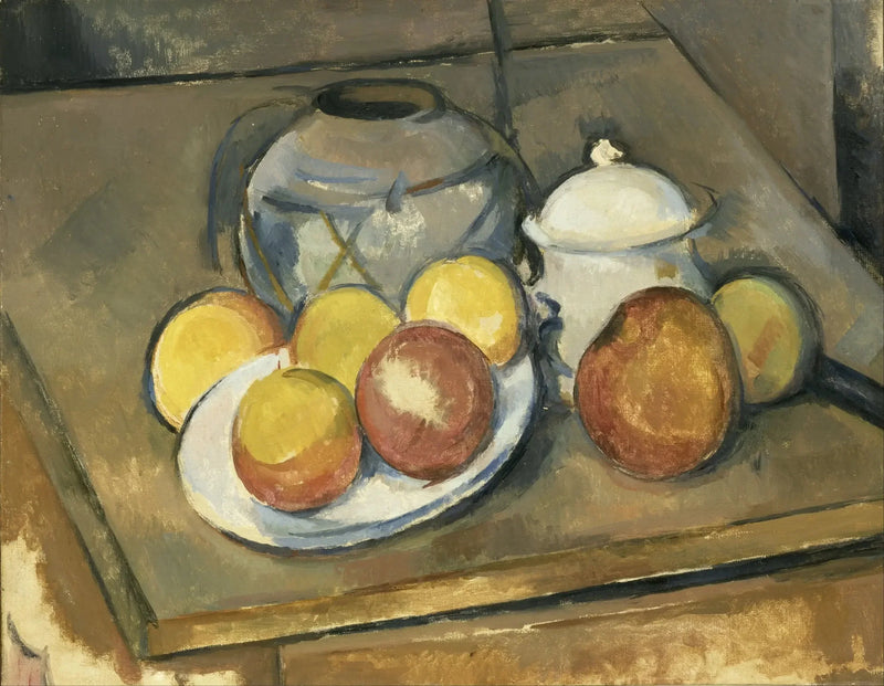 Den stråvase, sukkerboks og epler - Paul Cézanne