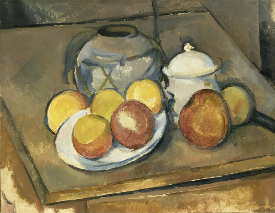 Den stråvase, sukkerboks og epler - Paul Cézanne
