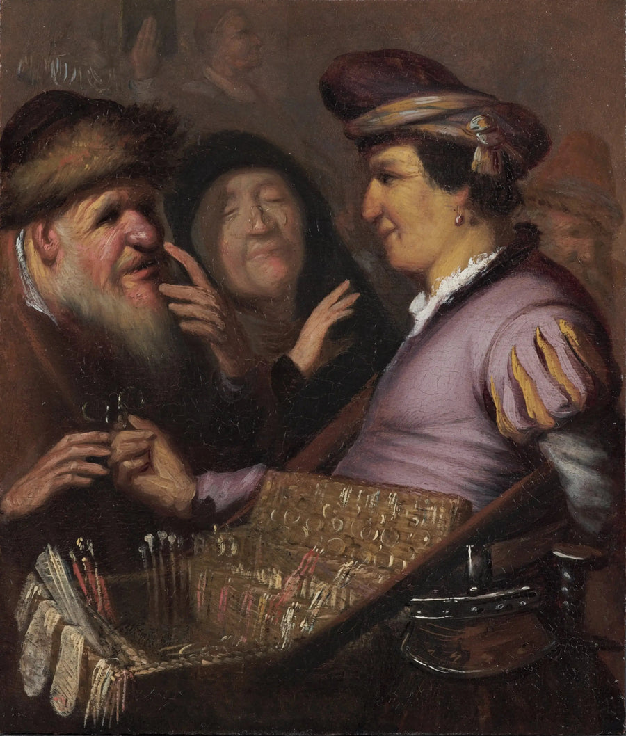 Brillehandleren (En omreisende som selger briller, Utsikt) - Rembrandt
