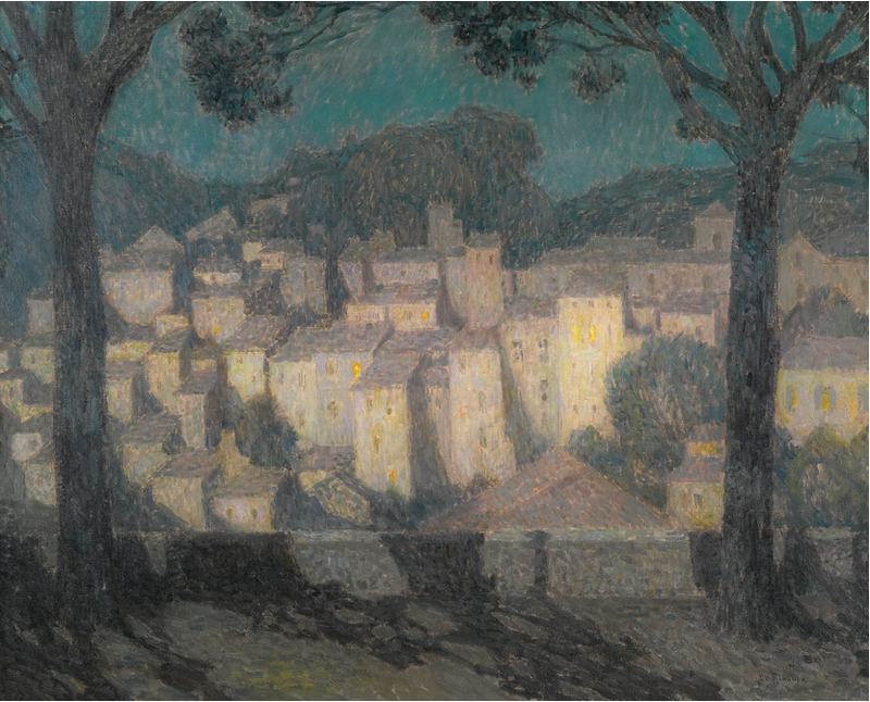 Landsbyen i måneskinn (fremstilling av Bormes-les-Mimosas) - Henri Le Sidaner