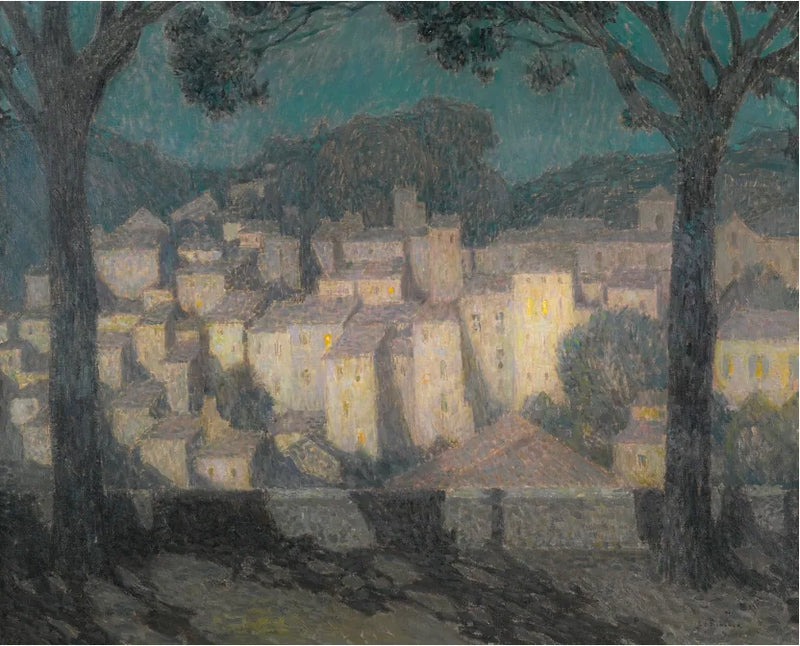 Landsbyen i måneskinn (fremstilling av Bormes-les-Mimosas) - Henri Le Sidaner