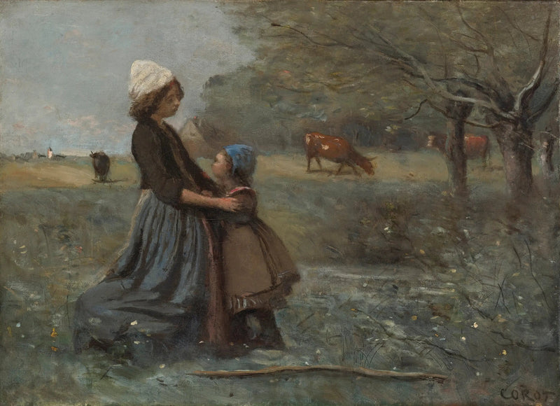 De to søstrene i engen - Jean-Baptiste Camille Corot