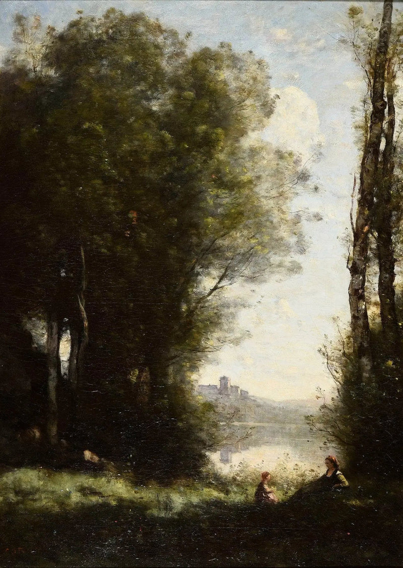 De to søstrene under trærne ved bredden av innsjøen - Jean-Baptiste Camille Corot