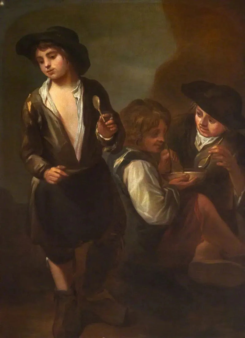 Gatebarn spiser (diptyk, venstre panel) - Bartolomé Esteban Murillo

Source:
Les gamins des rues mangent (diptyque, panneau de gauche) - Bartolomé Esteban Murillo