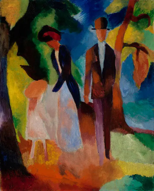 Les gens au bord d'un lac bleu - August Macke image 1 copie peinte à la main à l’huile