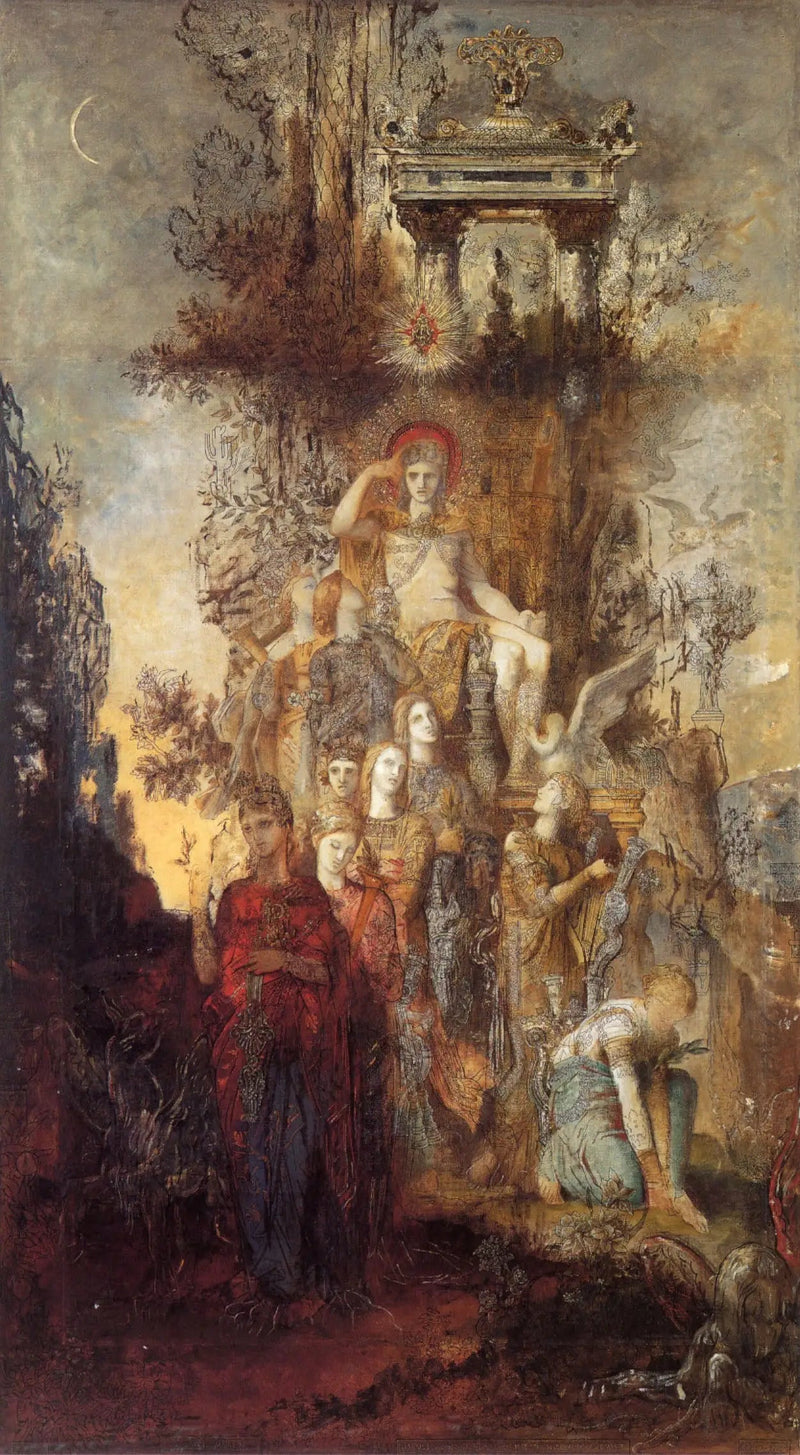 Museene forlater Apollon, deres far, for å lyse opp verden - Gustave Moreau
